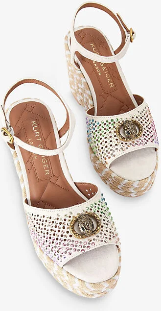Womens Bone/Comb Chelsea Eagle-Embellished Suede Wedges Eur 39 / 6 Uk Women - Image 2