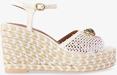 Womens Bone/Comb Chelsea Eagle-Embellished Suede Wedges Eur 39 / 6 Uk Women
