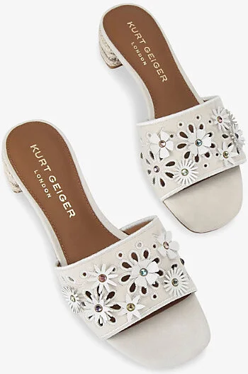 Womens Bone/Comb Flower-Embroidered Suede Heeled Sandals Eur 39 / 6 Uk Women - Image 2