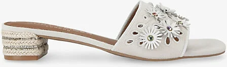 Womens Bone/Comb Flower-Embroidered Suede Heeled Sandals Eur 39 / 6 Uk Women