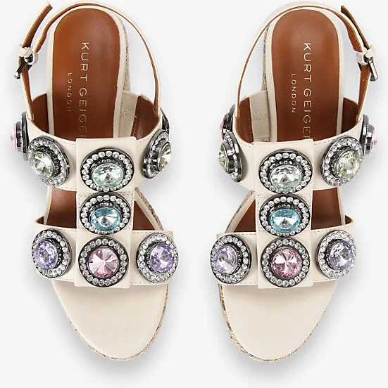 Womens Bone/Comb Octavia Crystal-Embellishment Wedge Leather Heeled Sandals Eur 39 / 6 Uk Women - Image 2