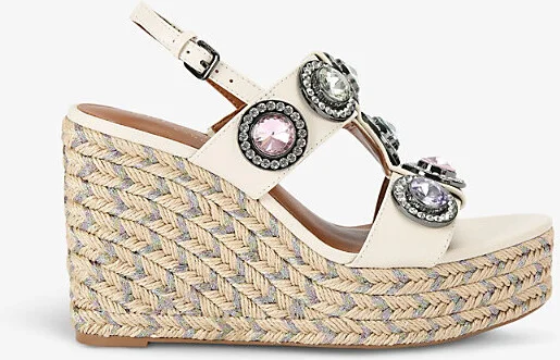 Womens Bone/Comb Octavia Crystal-Embellishment Wedge Leather Heeled Sandals Eur 39 / 6 Uk Women