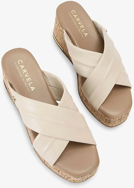 Womens Bone Fresco Cross-Strap Leather Wedges Eur 42/ 9 Uk Women - Image 2