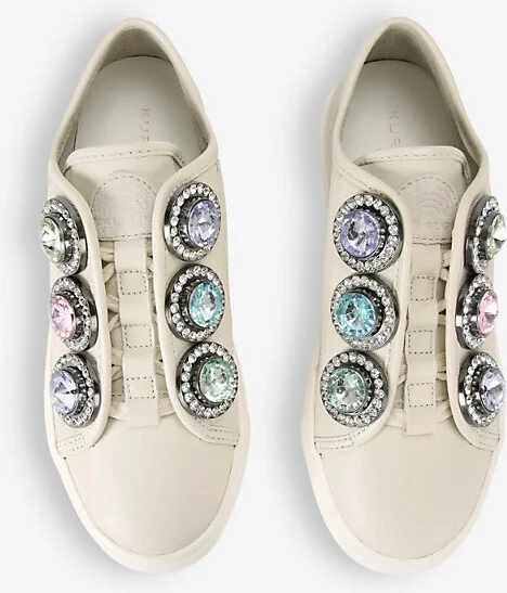 Womens Bone Laney Octavia Crystal-Embellished Leather Low-Top Trainers Eur 42/ 9 Uk Women - Image 2