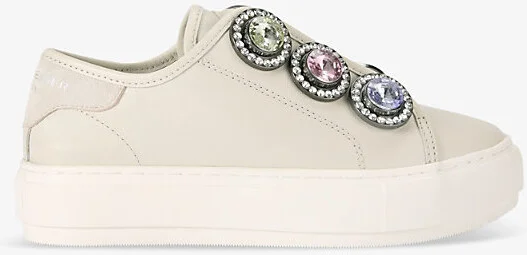 Womens Bone Laney Octavia Crystal-Embellished Leather Low-Top Trainers Eur 42/ 9 Uk Women