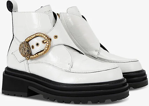 Womens Bone Mayfair Buckle-Embellished Chunky Patent-Leather Ankle Boots Eur 40 / 7 Uk Women - Image 2
