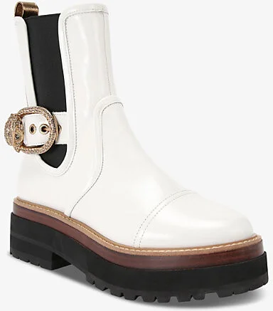 Womens Bone Mayfair Buckle-Embellished Leather Chelsea Ankle Boots Eur 40 / 7 Uk Women - Image 2