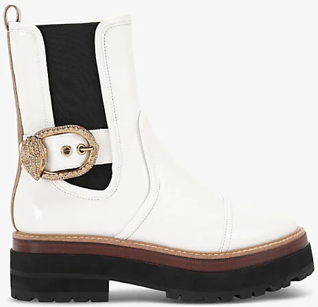 Womens Bone Mayfair Buckle-Embellished Leather Chelsea Ankle Boots Eur 40 / 7 Uk Women