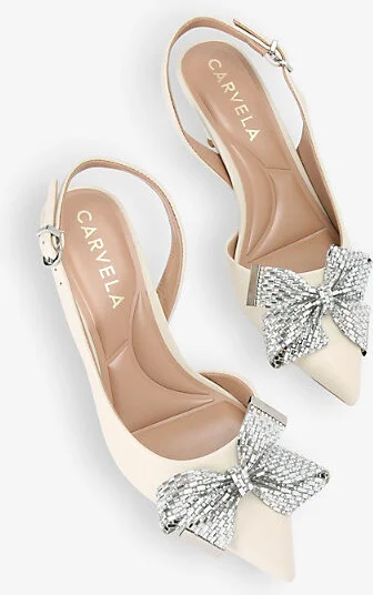 Womens Bone Regal Bow-Embellished Heeled Leather Slingbacks Eur 38/5 Uk Women - Image 2