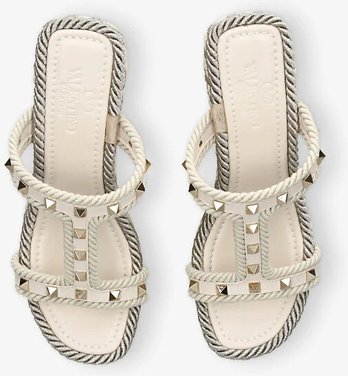 Womens Bone Rockstud Braided Leather Wedge Sandals Eur 40 / 7 Uk Women - Image 2