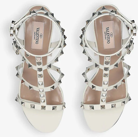 Womens Bone Rockstud Leather Heeled Sandals Eur 40 / 7 Uk Women - Image 2