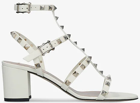 Womens Bone Rockstud Leather Heeled Sandals Eur 40 / 7 Uk Women