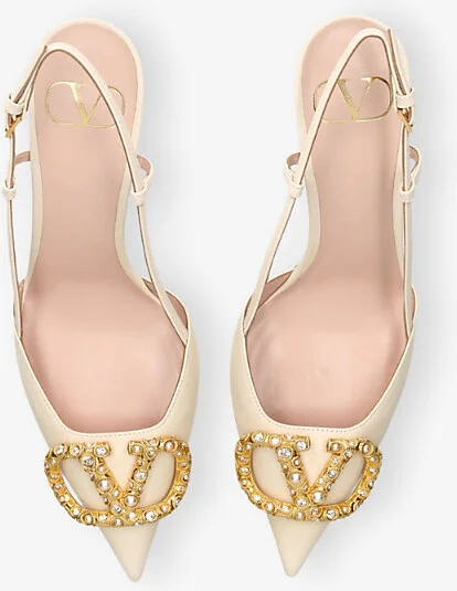 Womens Bone Vlogo 80 Crystal-Embellished Leather Slingback Courts Eur 41 / 8 Uk Women - Image 2