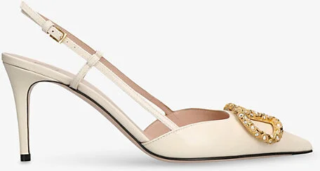 Womens Bone Vlogo 80 Crystal-Embellished Leather Slingback Courts Eur 41 / 8 Uk Women