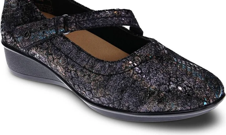 Women's Bonn Mary-Jane Shoes - Medium Width In Black Metallic Python