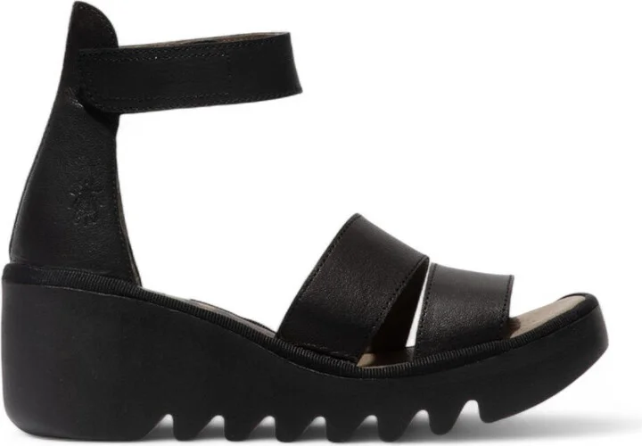 Women's BONO290FLY Silver Black Idra Leather Sandals Espadrille Wedges