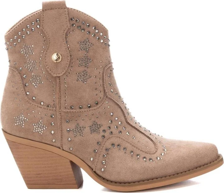 Women's Booties With Rhinestones In Beige