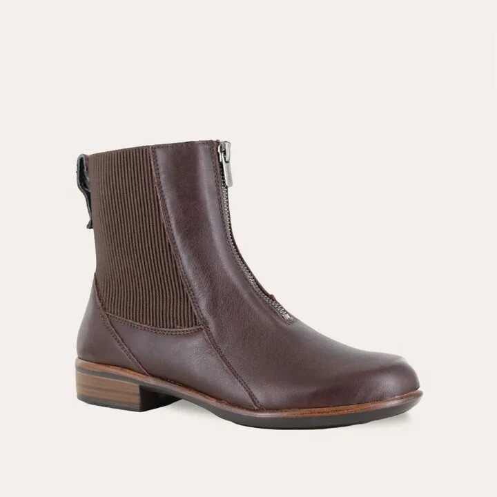 Women's Bora Front Zip Boots - Medium In Cordovan Leather