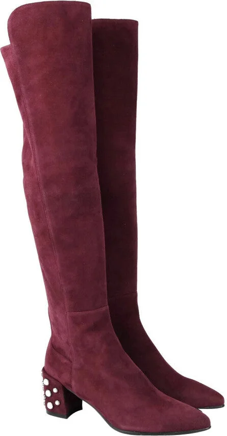 Women's Bordeaux Suede Knee High Boot - Image 2