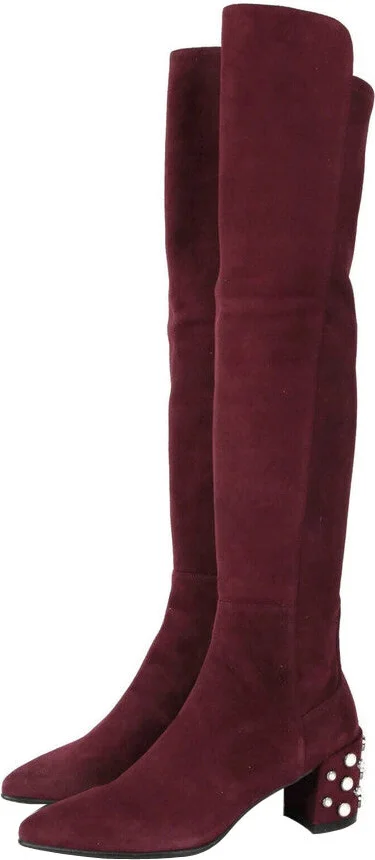 Women's Bordeaux Suede Knee High Boot - Image 4