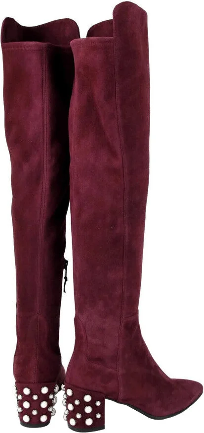Women's Bordeaux Suede Knee High Boot - Image 5
