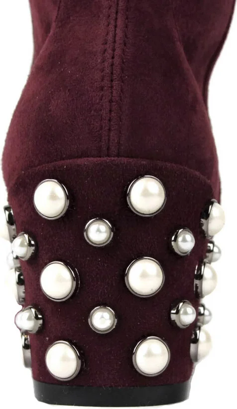 Women's Bordeaux Suede Knee High Boot - Image 6