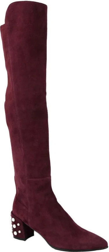 Women's Bordeaux Suede Knee High Boot - Image 7
