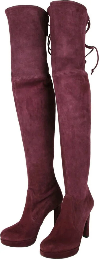 Women's Bordeaux Suede Over-the-knee Platform Boot - Image 2