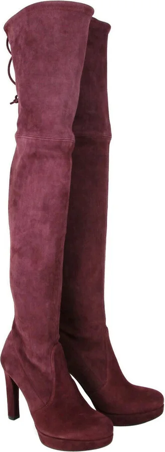 Women's Bordeaux Suede Over-the-knee Platform Boot - Image 4
