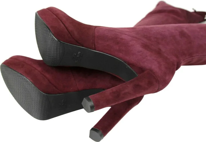 Women's Bordeaux Suede Over-the-knee Platform Boot - Image 8