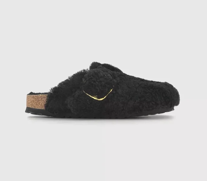 Women's Boston Big Buckle Teddy Clogs In Black/gold