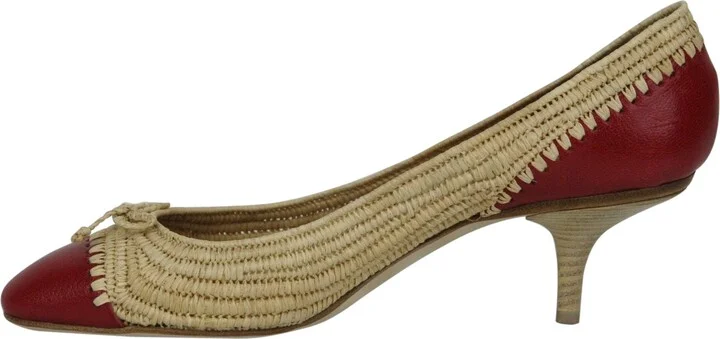 Women's Bow Beige Red Straw Leather Ballet Flat 338295 9867 (39.5 EU / 9.5 US) - Image 6