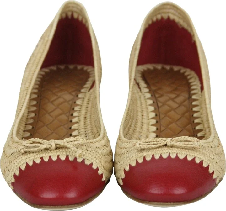 Women's Bow Beige Red Straw Leather Ballet Flat 338295 9867 (39.5 EU / 9.5 US) - Image 3