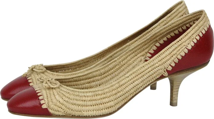 Women's Bow Beige Red Straw Leather Ballet Flat 338295 9867 (39.5 EU / 9.5 US) - Image 4