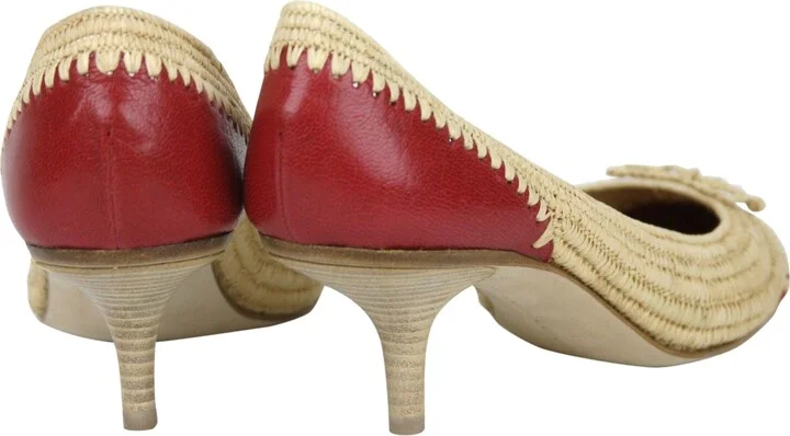 Women's Bow Beige Red Straw Leather Ballet Flat 338295 9867 (39.5 EU / 9.5 US) - Image 5