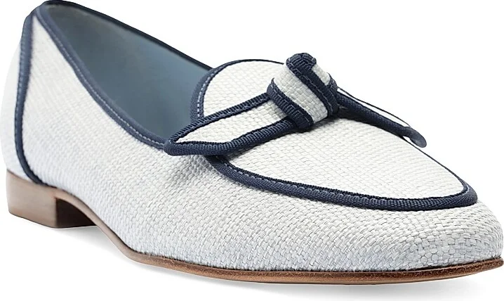 Women's Bow-Detailed Grosgrain & Raffia Loafers - Serene Blue - Size 6.5 - Image 2