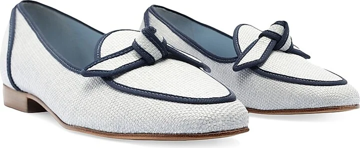 Women's Bow-Detailed Grosgrain & Raffia Loafers - Serene Blue - Size 6.5 - Image 3