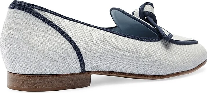 Women's Bow-Detailed Grosgrain & Raffia Loafers - Serene Blue - Size 6.5 - Image 4