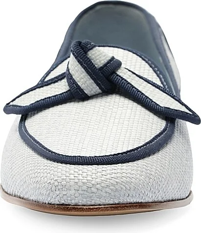 Women's Bow-Detailed Grosgrain & Raffia Loafers - Serene Blue - Size 6.5 - Image 5