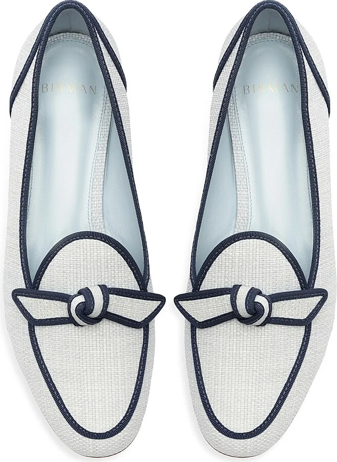 Women's Bow-Detailed Grosgrain & Raffia Loafers - Serene Blue - Size 6.5 - Image 8