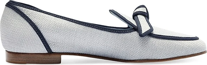 Women's Bow-Detailed Grosgrain & Raffia Loafers - Serene Blue - Size 6.5
