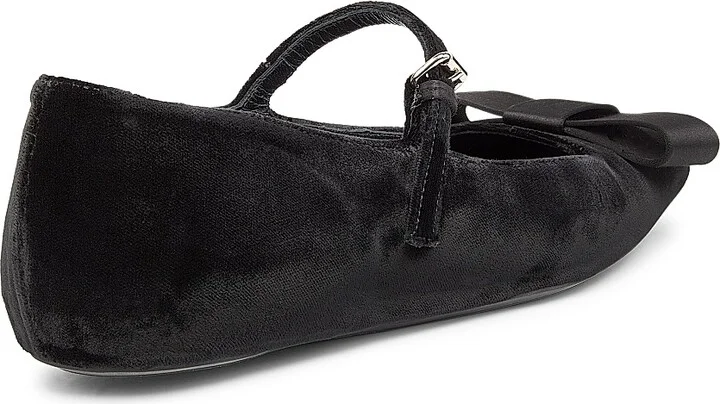 Women's Bow-Detailed Velvet Ballerina Flats - Black - Size 6 - Image 3