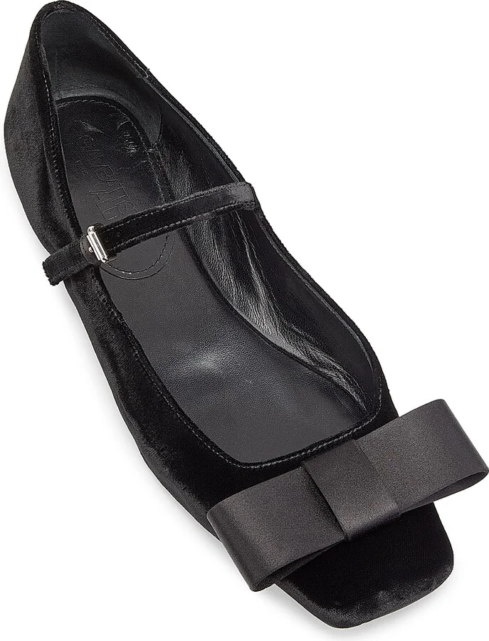 Women's Bow-Detailed Velvet Ballerina Flats - Black - Size 6 - Image 4