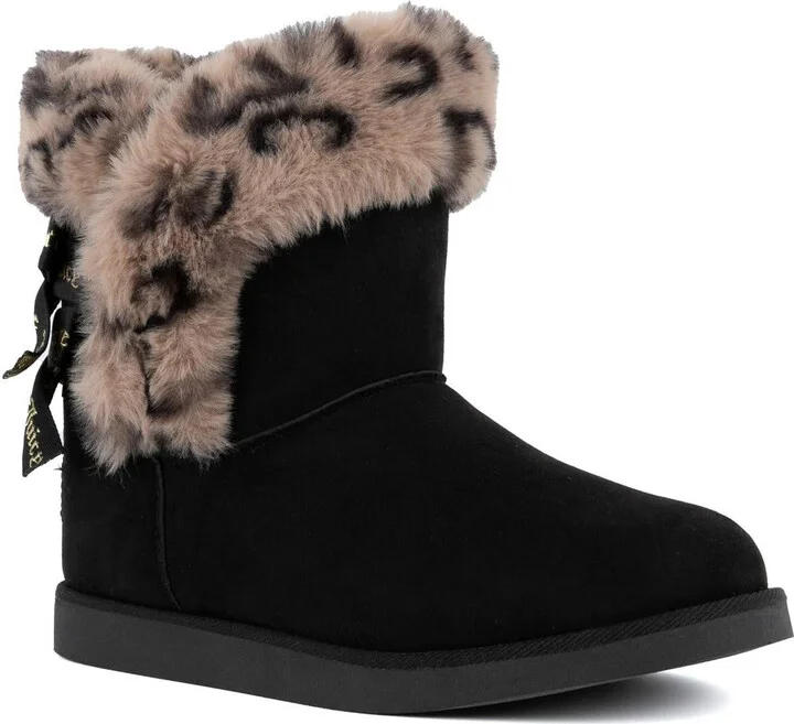 Womens Bow Faux Fur Mid-Calf Boots
