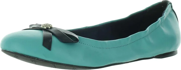 Womens Bow Faux Leather Ballet Flats