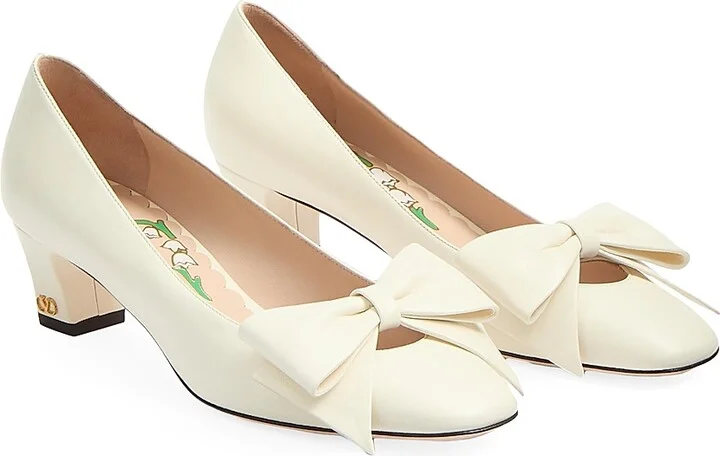 Women's Bow Kidskin 45MM Pumps - Ivory - Size 9 - Image 2