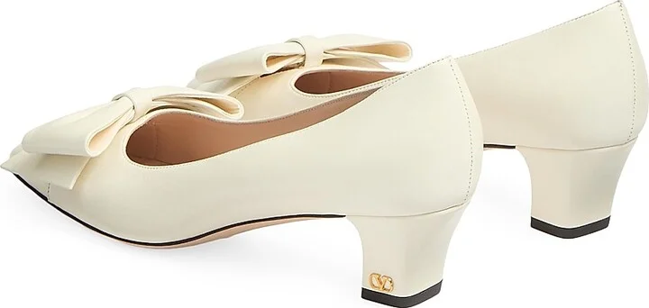 Women's Bow Kidskin 45MM Pumps - Ivory - Size 9 - Image 3