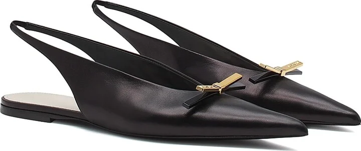 Women's Bow Leather Slingback Flats - Black - Size 5 - Image 2