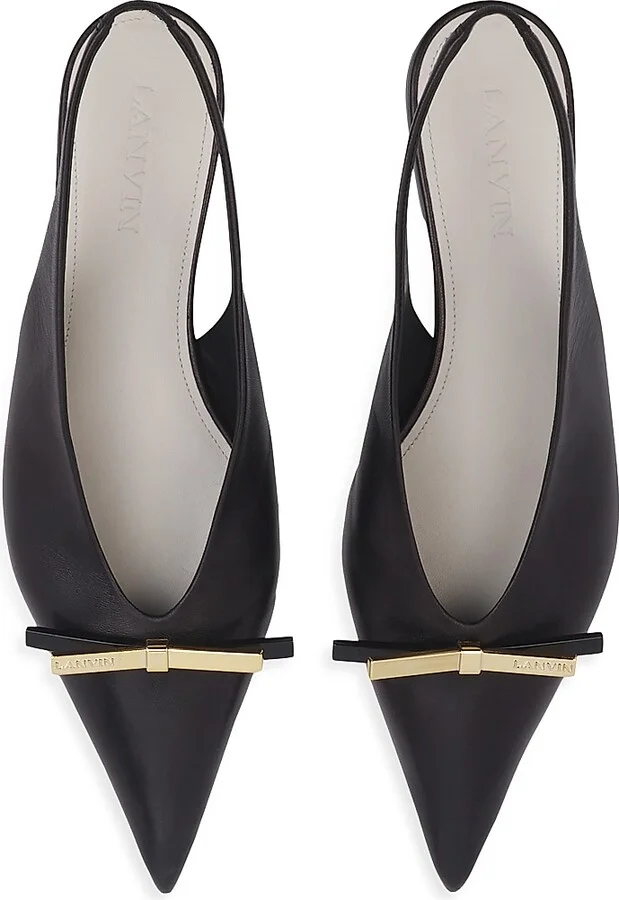 Women's Bow Leather Slingback Flats - Black - Size 5 - Image 3