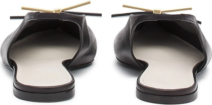 Women's Bow Leather Slingback Flats - Black - Size 5 - Image 4